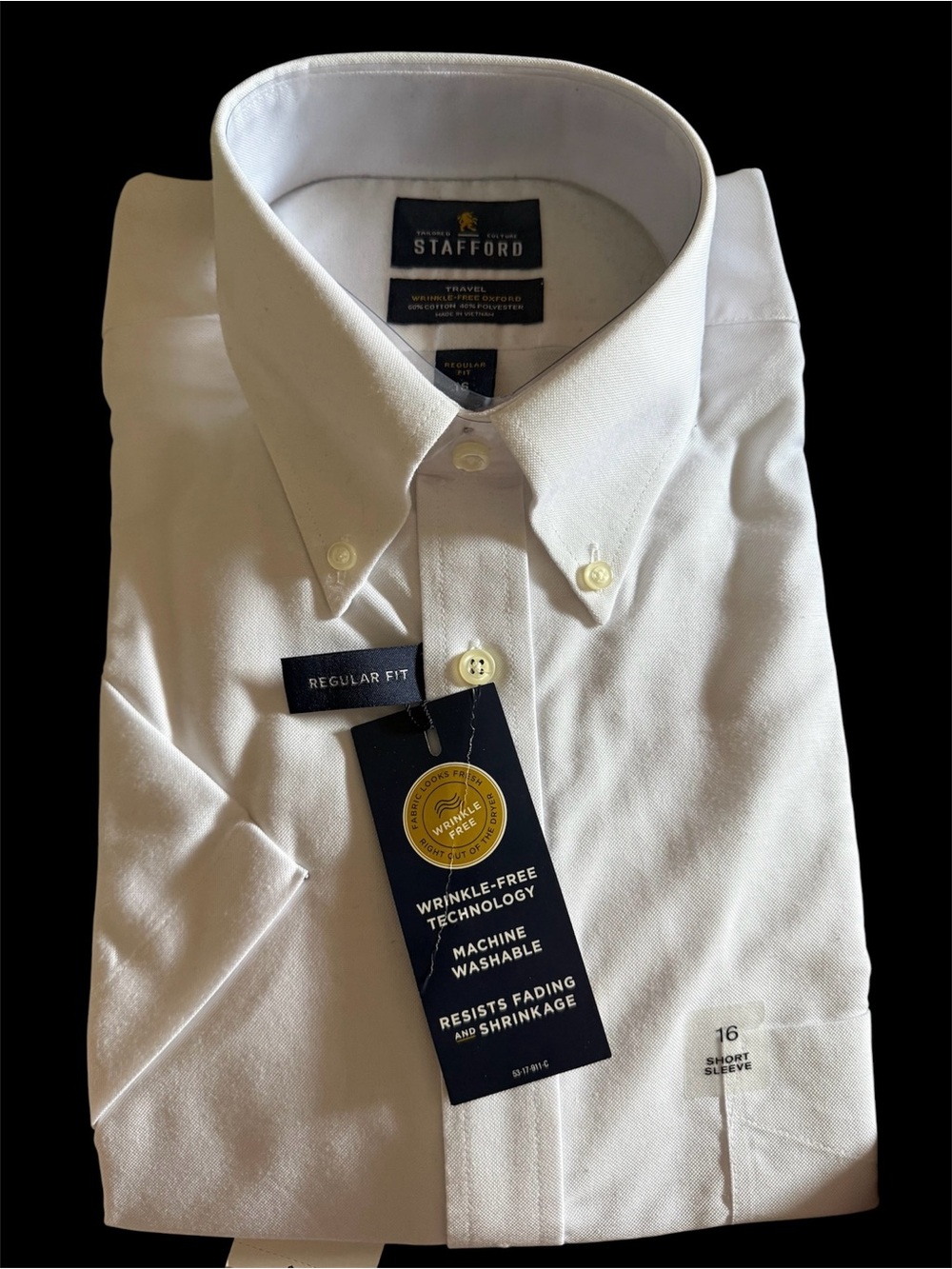 Stafford White Short-Sleeve Button-Down Dress Shirt